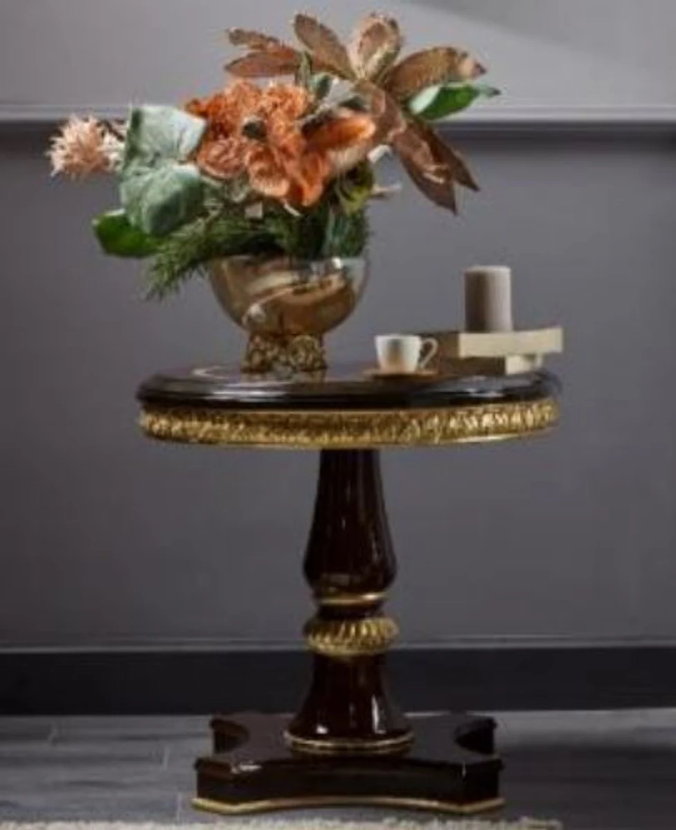 Luxury baroque side table dark brown / gold - round solid wood table in baroque style - luxury living room furniture in baroque style - baroque furniture - noble & magnificent