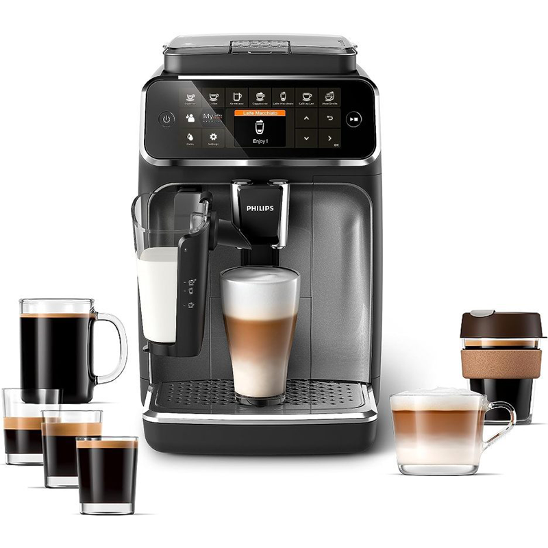 Philips 4300 Serie vollautomatische Espressomaschine - LatteGo Milchschaum, 8 Kaffeesorten, intuitive Touch-Display, schwarz,