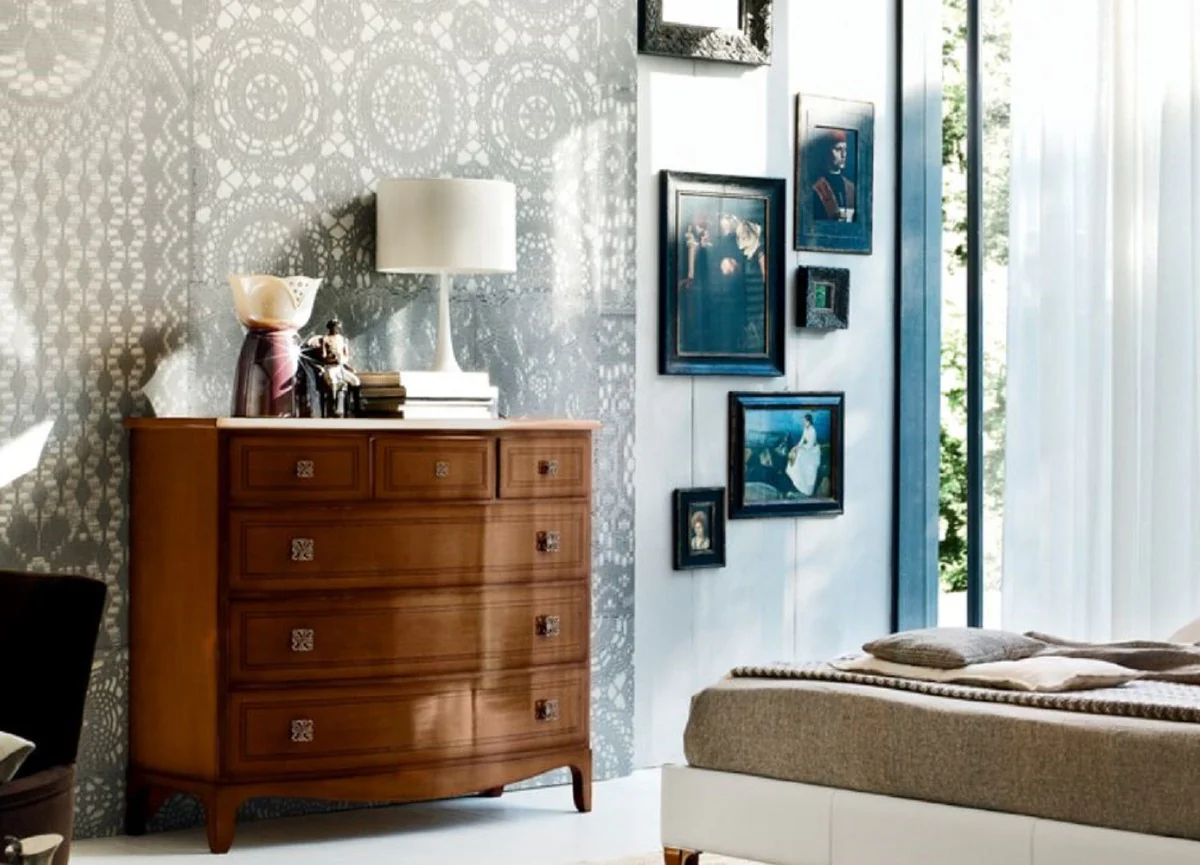 Luxury Art Nouveau chest of drawers brown 124 x 58 x H. 106 cm - solid wood cabinet with 6 drawers - Baroque & Art Nouveau furniture