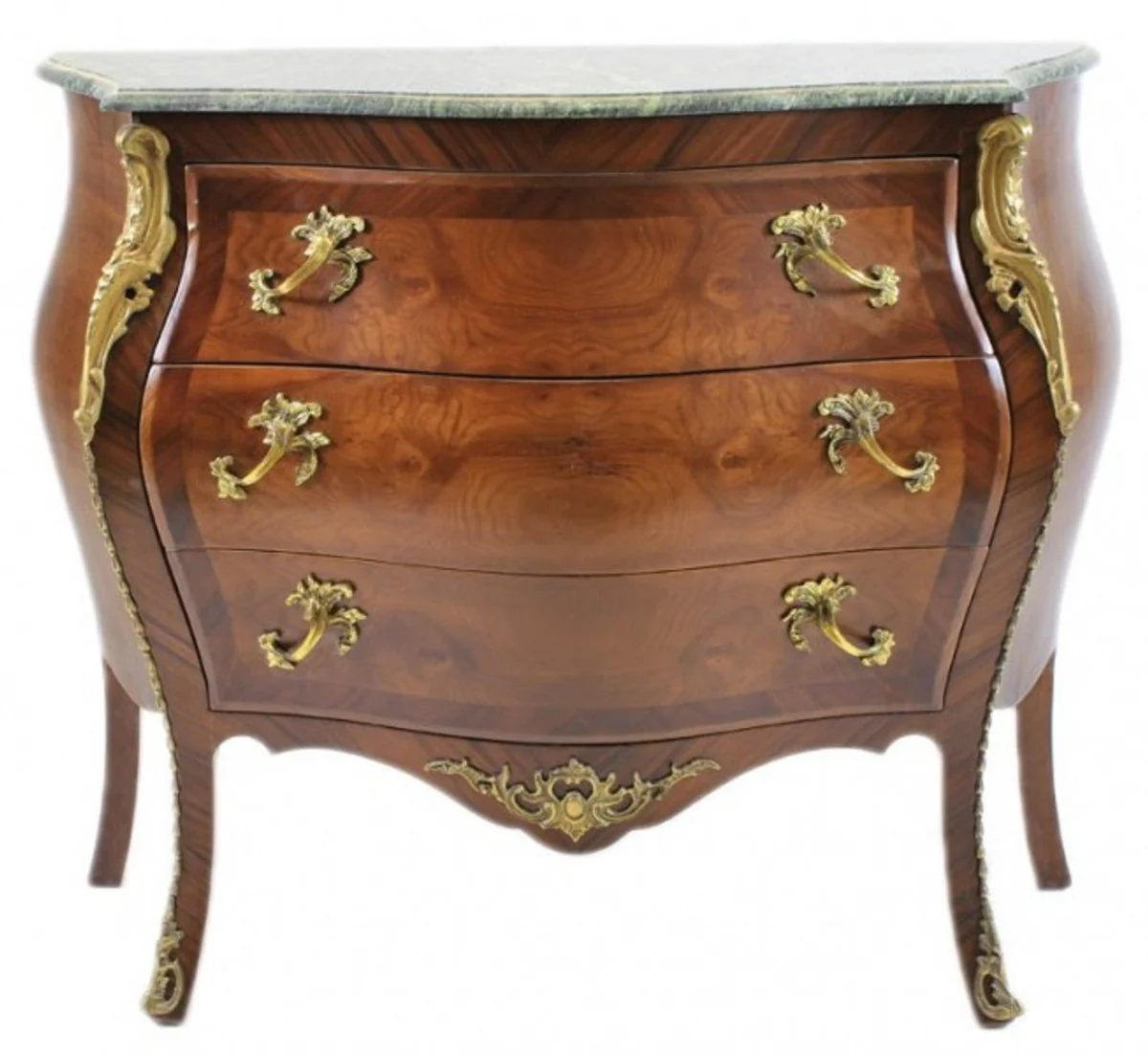 French Baroque chest of drawers brown with green marble top 3 drawers from Casa Padrino