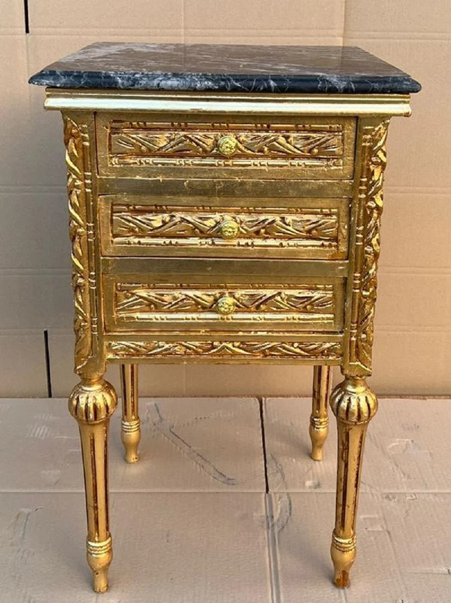 Baroque night dresser gold / black - Magnificent baroque style chest of drawers with 3 drawers and marble top - Baroque furniture - Bedroom furniture in the baroque style