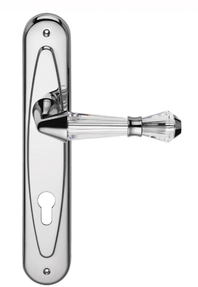 Luxury door handle set silver 15.3 x H. 27.5 cm - chrome-plated brass door handles with Swarovski crystal glass