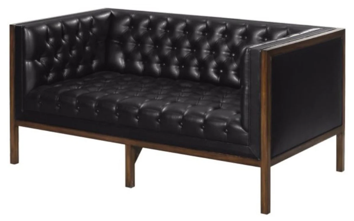 Chesterfield genuine leather 2-seater sofa black / brown 143 x 78 x H. 71 cm - Hotel Furniture