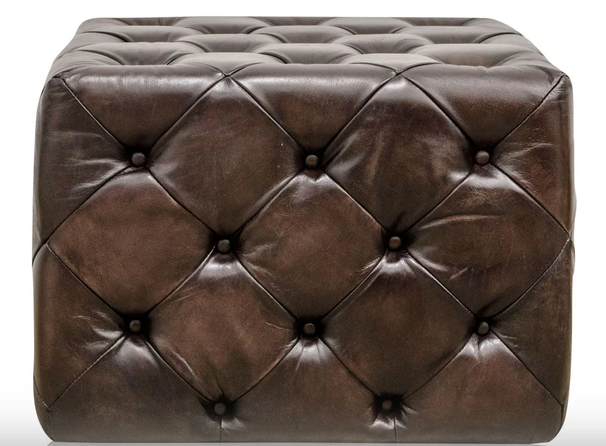 Luxury genuine leather footstool gunmetal 64 x 64 x H. 46 cm - Chesterfield Furniture