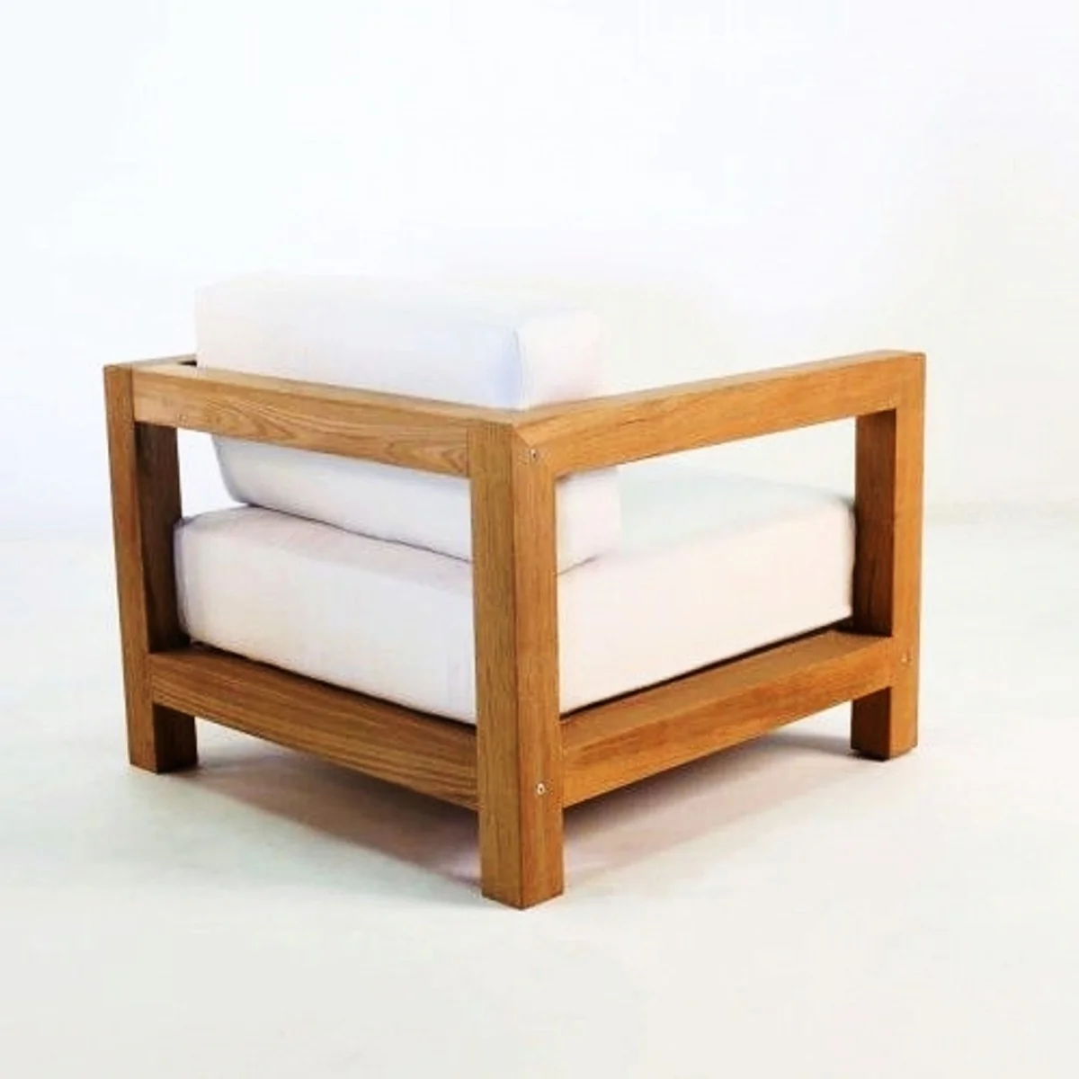 Garten Sessel Boston Rustikal Weiss-Creme/Braun 80 x 40 x H70 cm - Eiche Massivholz - Echtholz Möbel Massiv