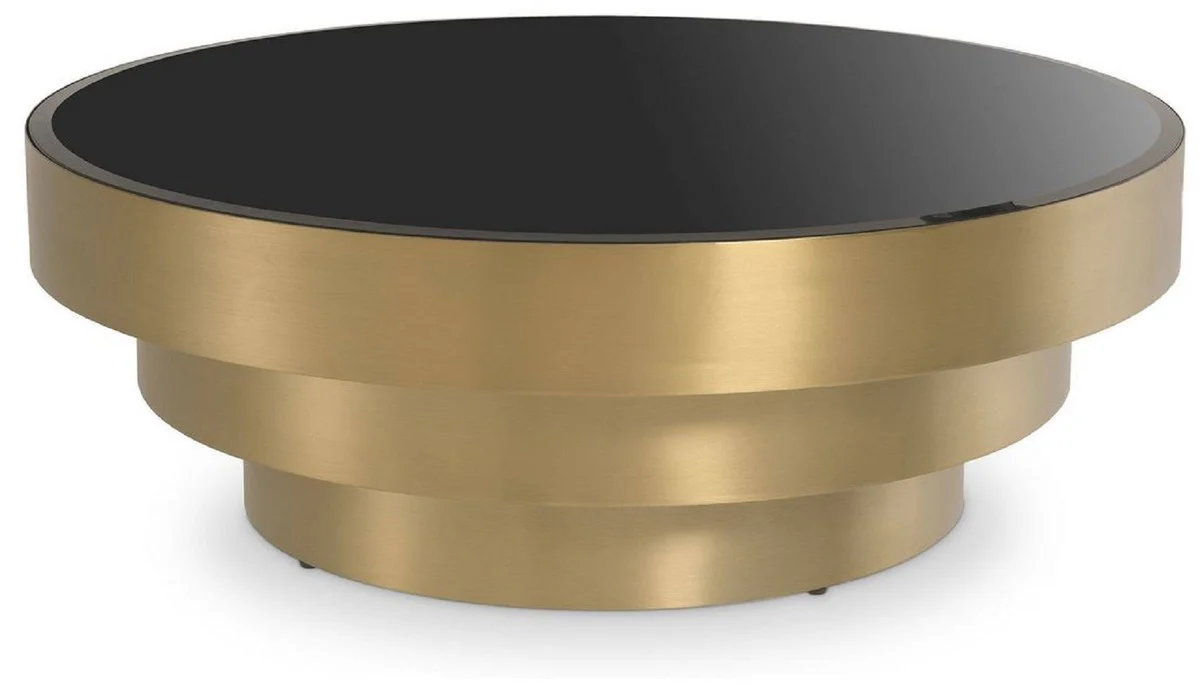 Luxury coffee table brass / black Ø 100 x H. 36 cm - Modern round stainless steel living room table with glass top - Living room furniture - Luxury furniture