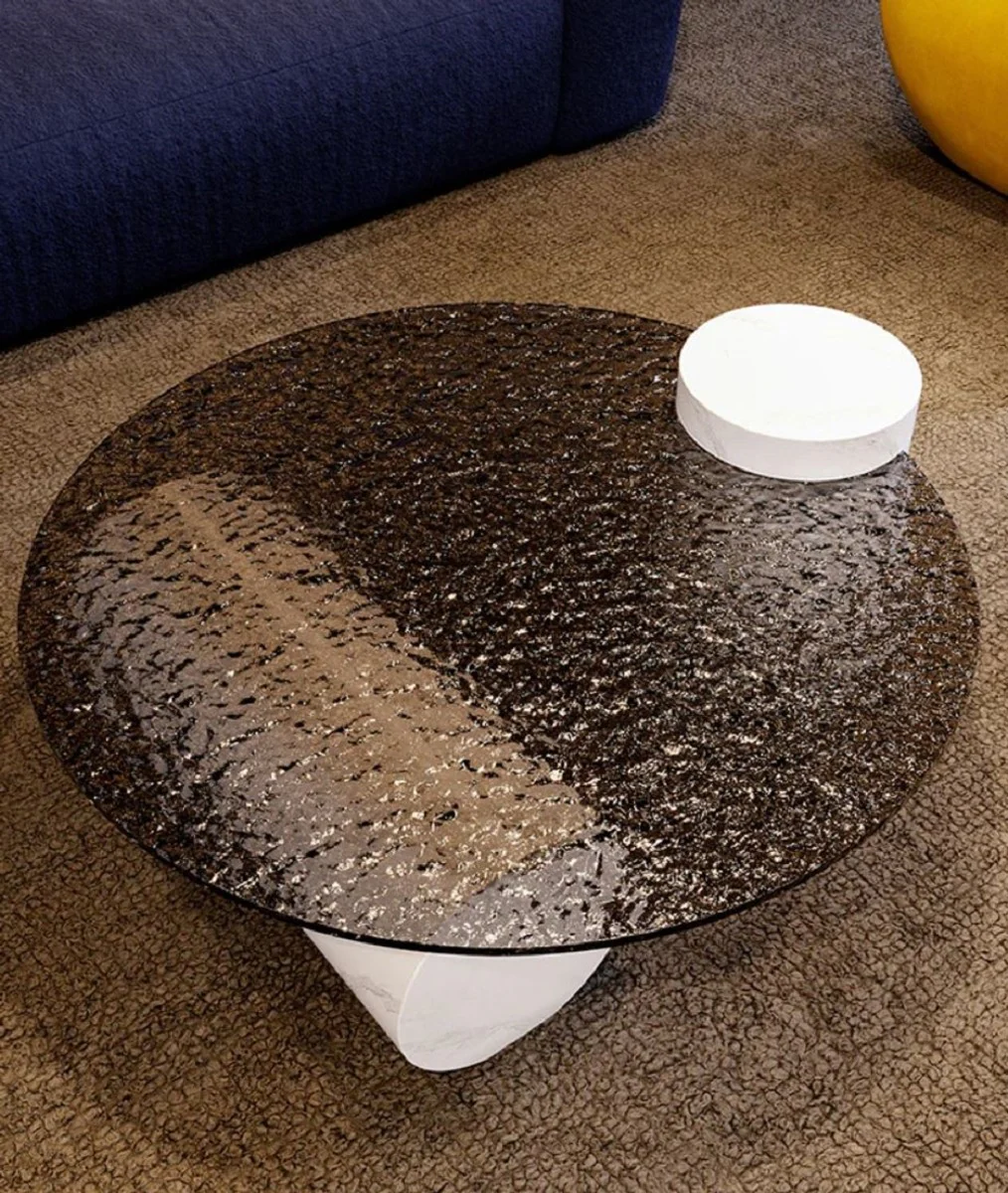 Luxury designer coffee table white 116 x 100 x H. 24 cm - Living room table with glass top - Living room furniture - Hotel furniture - Luxury furniture - Luxury quality - Made in Italy