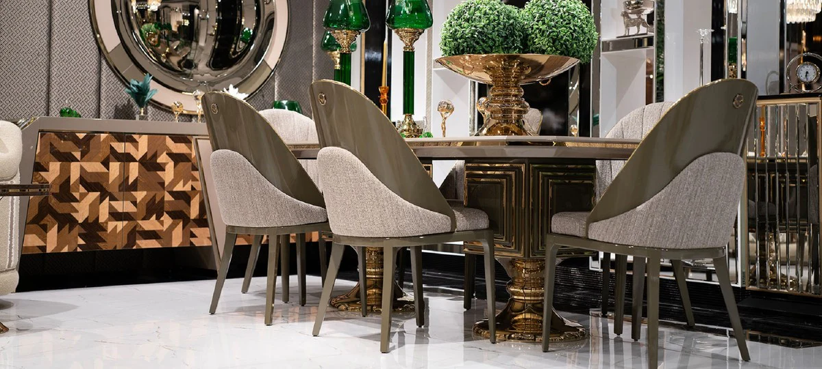 Luxury Dining Room Chair Set of 6 Gray / Gold - Luxury Kitchen Chairs - Dining Room Furniture - Restaurant Furniture - Luxury Furniture