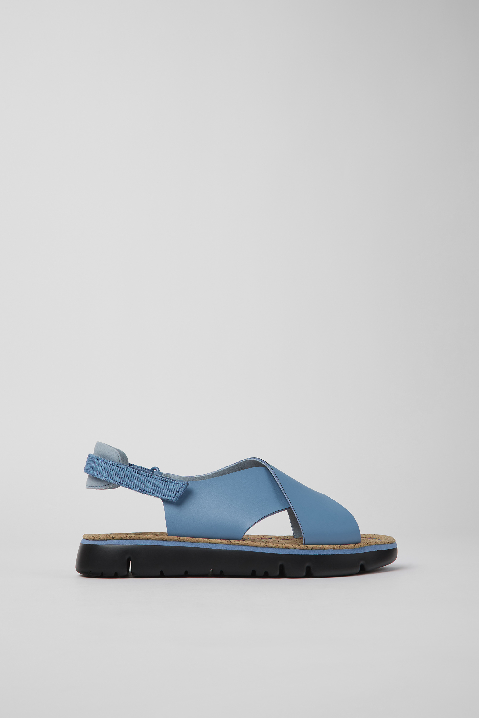 Oruga - Blaues Leder und textile Sandalen für Damen