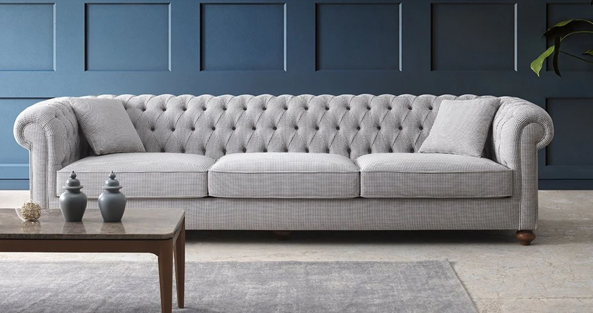 Luxury Chesterfield sofa gray / brown 300 x 100 x H. 77 cm - Living room sofa - Hotel sofa - Living room furniture - Chesterfield furniture - Luxury furniture - Luxury furnishings