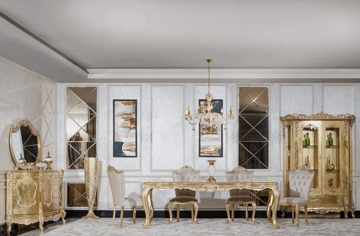 Luxury Baroque Dining Room Chair Gray / Gold - Magnificent Baroque Style Kitchen Chair - Luxury Dining Room Furniture in Baroque Style - Baroque Furniture - Noble & Magnificent