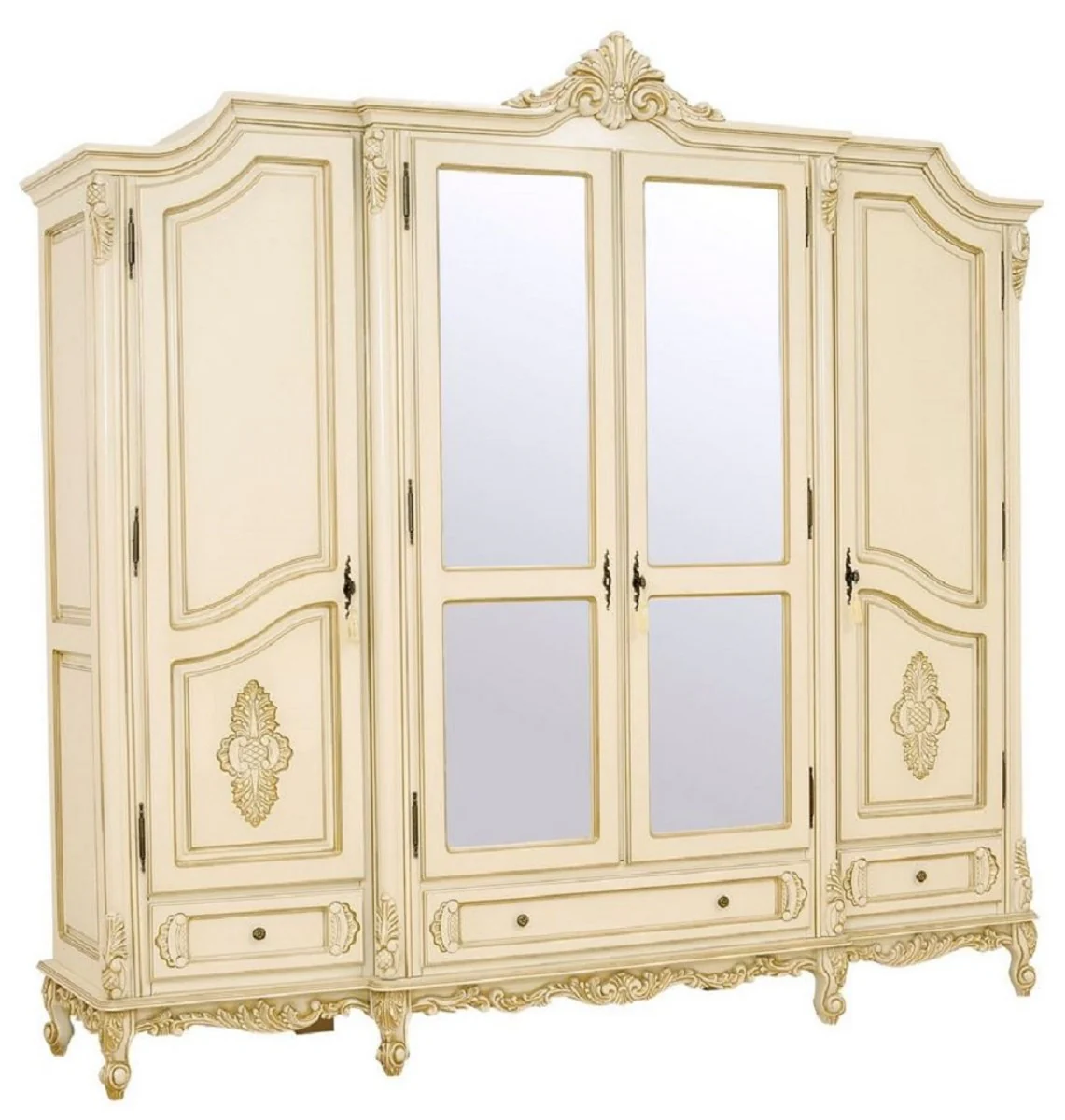 Luxury baroque bedroom cupboard cream / beige - magnificent solid wood cupboard with 4 doors and 3 drawers - baroque wardrobe - baroque bedroom furniture