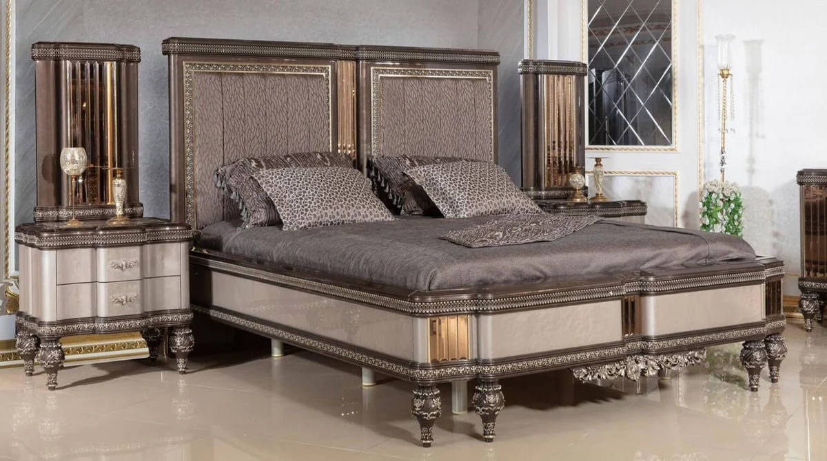 Luxury baroque night dresser gray / black / gold - magnificent baroque style bedside table with 2 drawers - luxury bedroom furniture in baroque style - baroque furniture - baroque interior