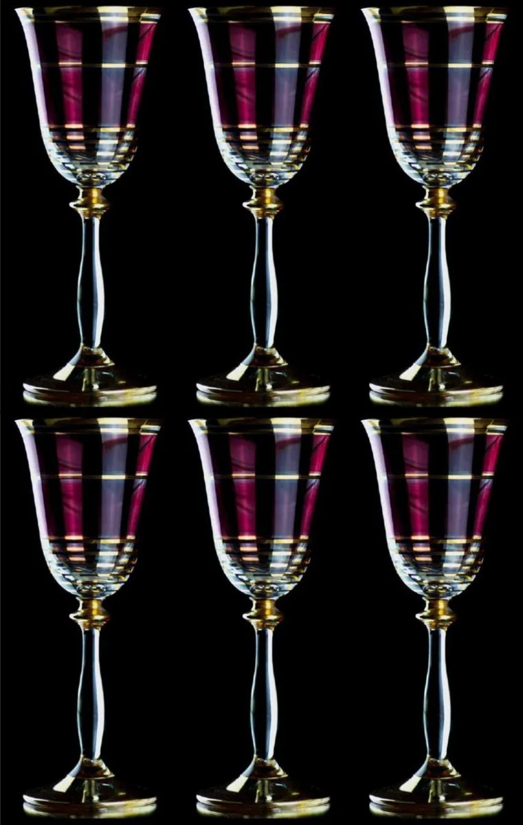 Luxury Baroque Liqueur Glass Set of 6 Bordeaux Red / Gold Ø 5.5 x H. 17 cm - Handmade Liqueur Glasses - Hotel & Restaurant Accessories - Luxury Quality