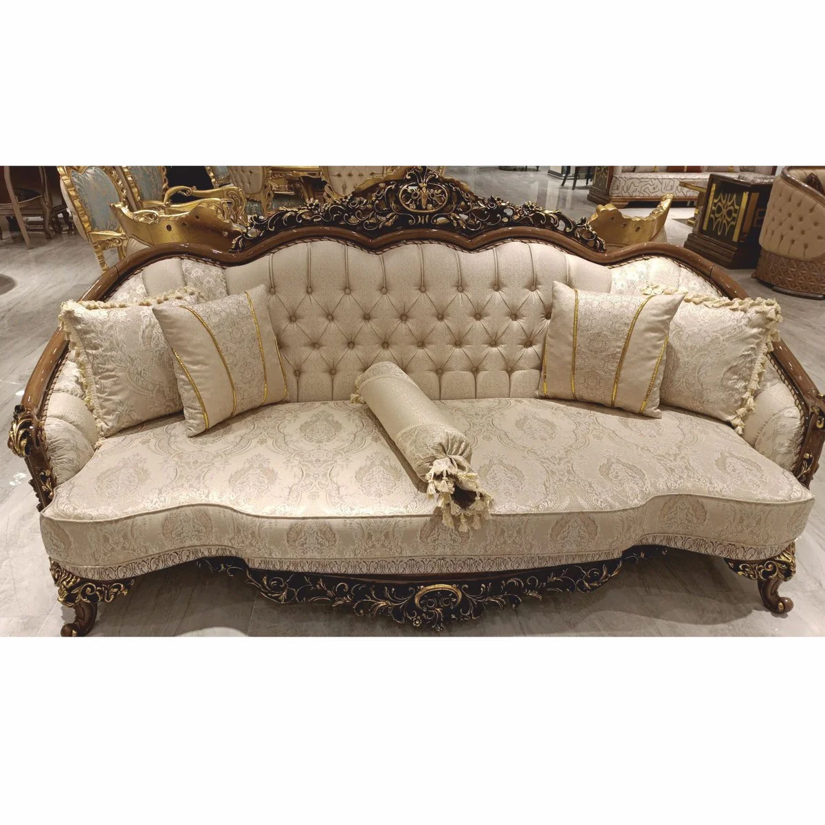 Luxury Baroque Sofa Beige / Brown / Gold H. 234 cm - Baroque Living Room Furniture