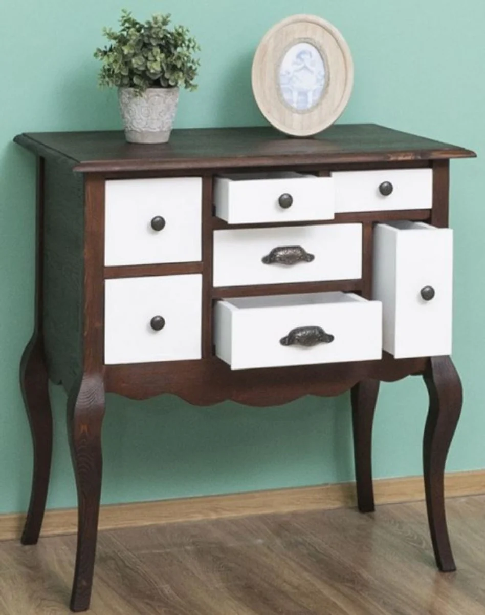 Country house style solid wood chest of drawers with 7 drawers dark brown / white 80 x 40 x H. 82 cm - country house style furniture