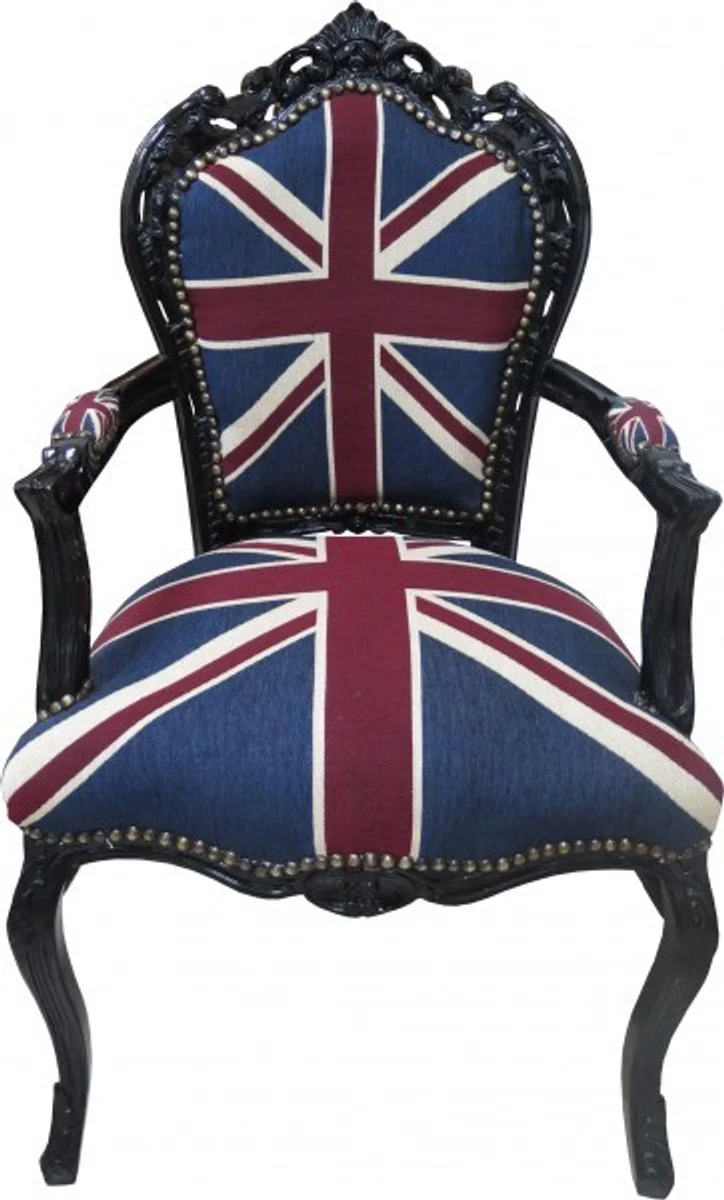 Baroque dining room chair with armrests Union Jack / Black - antique style furniture