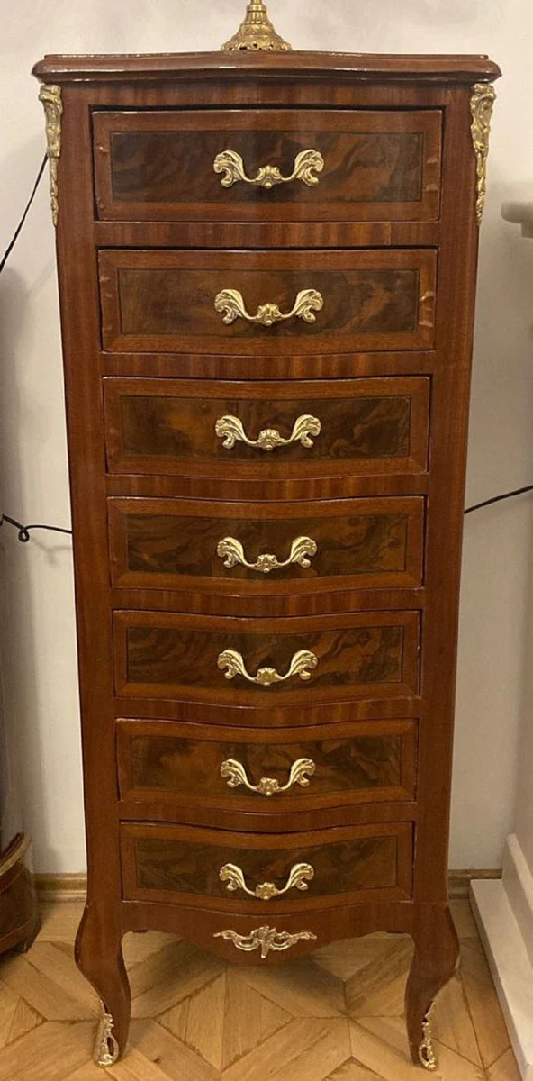 Baroque chest of drawers with 7 drawers brown / gold - handmade solid wood cabinet in baroque style - living room furniture in baroque style - baroque furniture - baroque furnishings