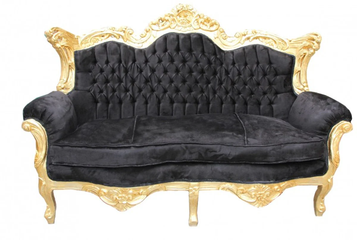 Baroque 2 Seater Sofa Master Black / Gold - Living Room Couch Furniture Lounge