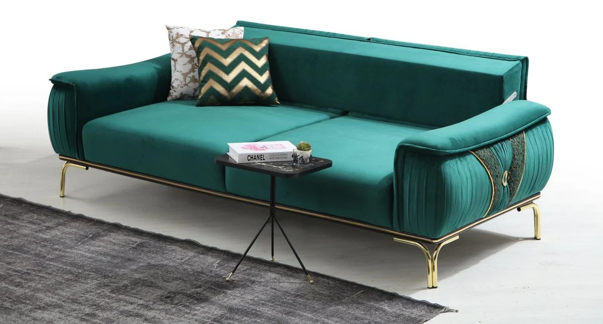 Luxury living room sofa with adjustable backrest green / gold 223 x 93 x H. 78 cm - Luxury living room furniture