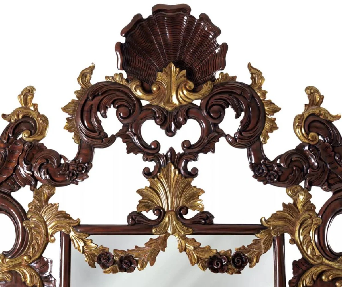 Luxury Baroque Mahogany Mirror Dark Brown / Gold H. 210 cm - Baroque Furniture