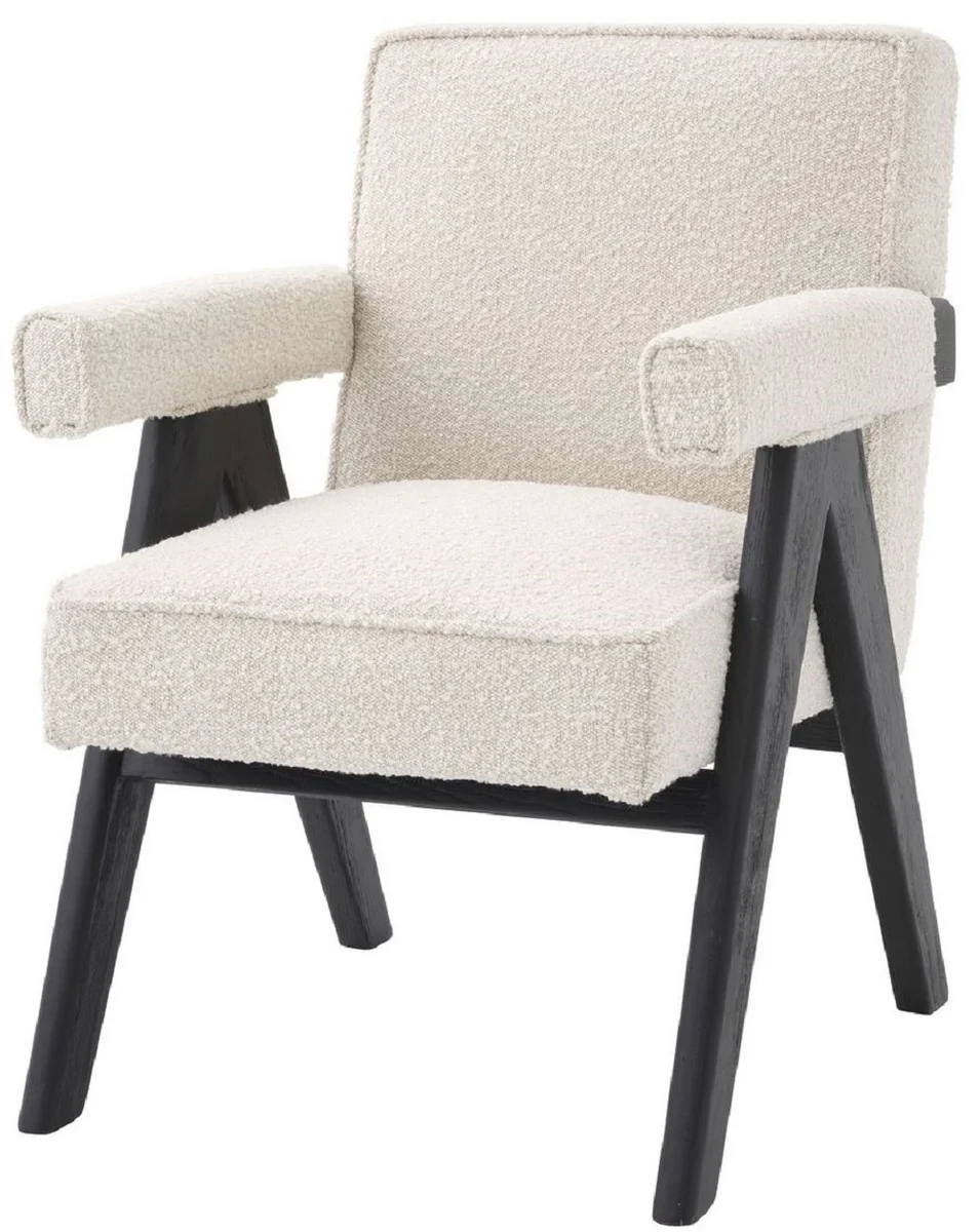 Luxury dining room chair cream / black 63 x 70 x H. 87.5 cm - Elegant kitchen chair with armrests - Luxury dining room furniture