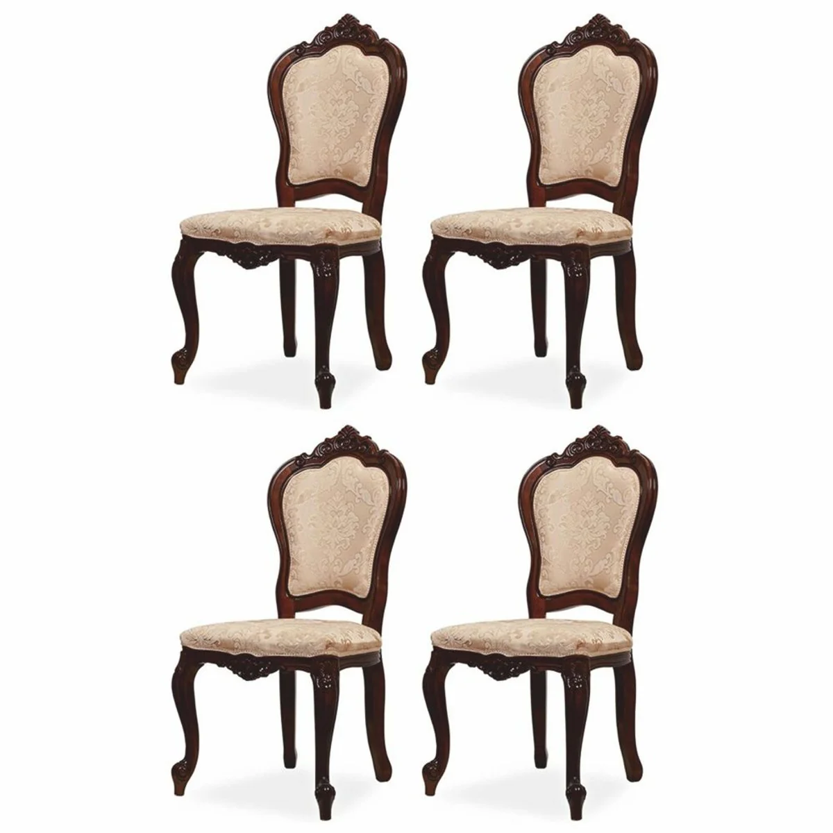 Luxury baroque dining room chair set of 4 with pattern beige / brown H. 103 cm