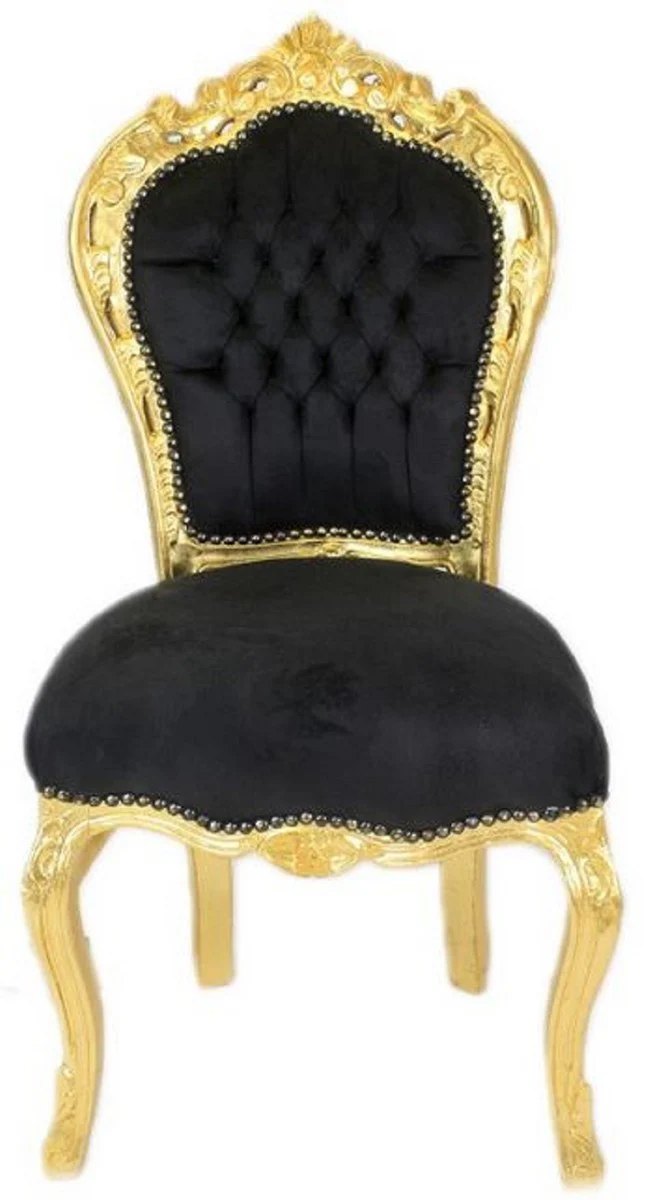 Baroque dining room chair black / gold - handmade antique style chair with elegant velvet fabric - dining room furniture in baroque style - baroque furniture