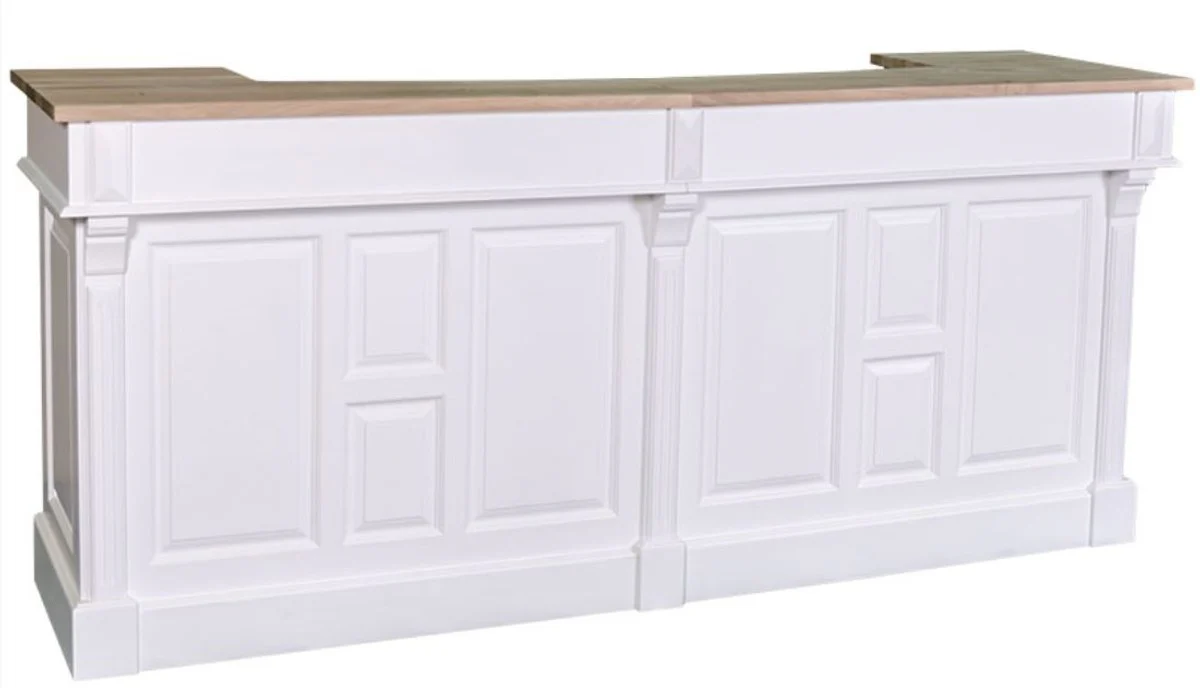 Country house style counter white / natural colors 240 x 65 x H. 107 cm - solid wood shop counter with 2 drawers - country house style furniture