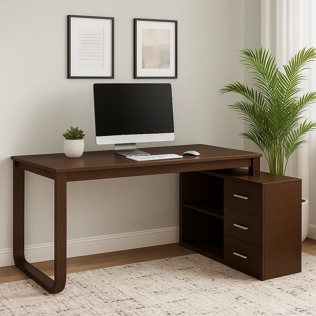 Schreibtisch mit Regalen und 3 Schubladen, dunkles Holz, 120 x 60 x 75 cm - iOtvgpl302Ra