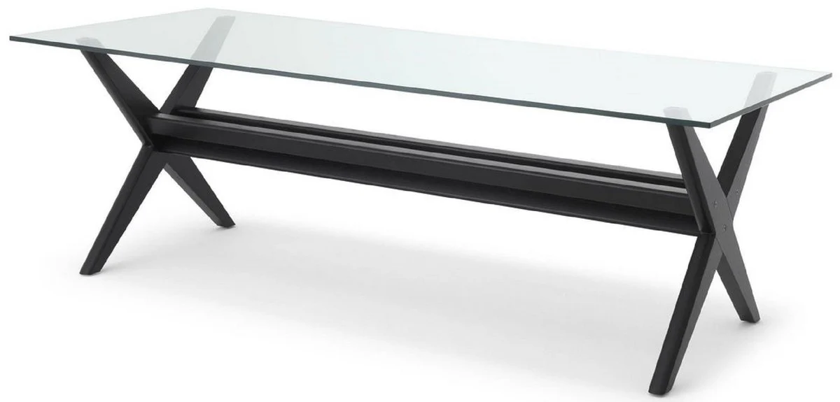 Luxury dining table black 230 x 100 x H. 77 cm - Solid wood kitchen table with glass top - Rectangular dining room table - Luxury dining room furniture