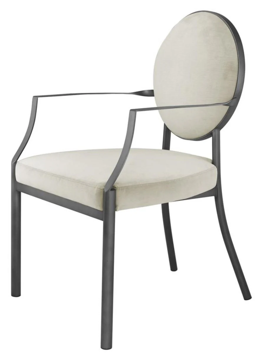 Dining room chair with armrests matt silver / light gray 60.5 x 60 x H. 91 cm - Luxury dining room furniture