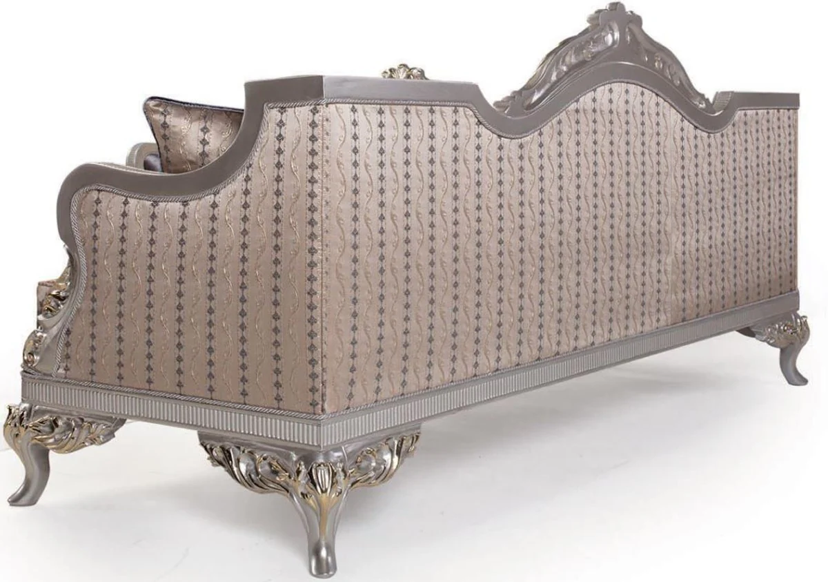 Luxury Baroque living room sofa with cushions purple / beige / silver / gold 228 x 93 x H. 108 cm - Baroque furniture
