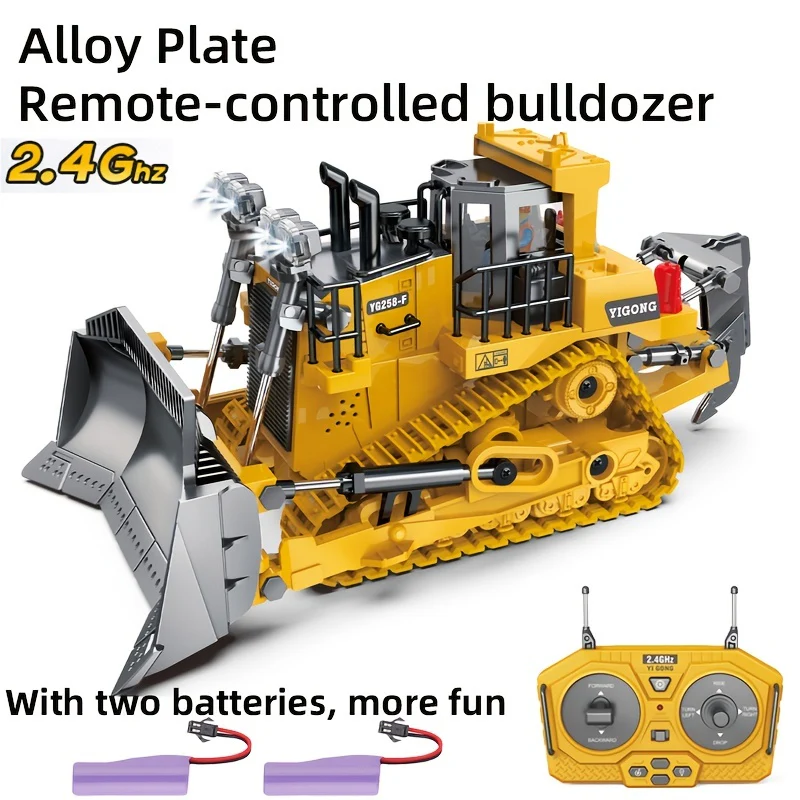 9-Kanal-Ferngesteuerter Bulldozer, 2,4-GHz-RC-Baufahrzeug-LKW-Spielzeug mit legierter Metallkappe, Lichtton, wiederaufladbare 2 Batterien für Jungen und Mädchen im Alter von 3 4 5 6 7 8 Jahren