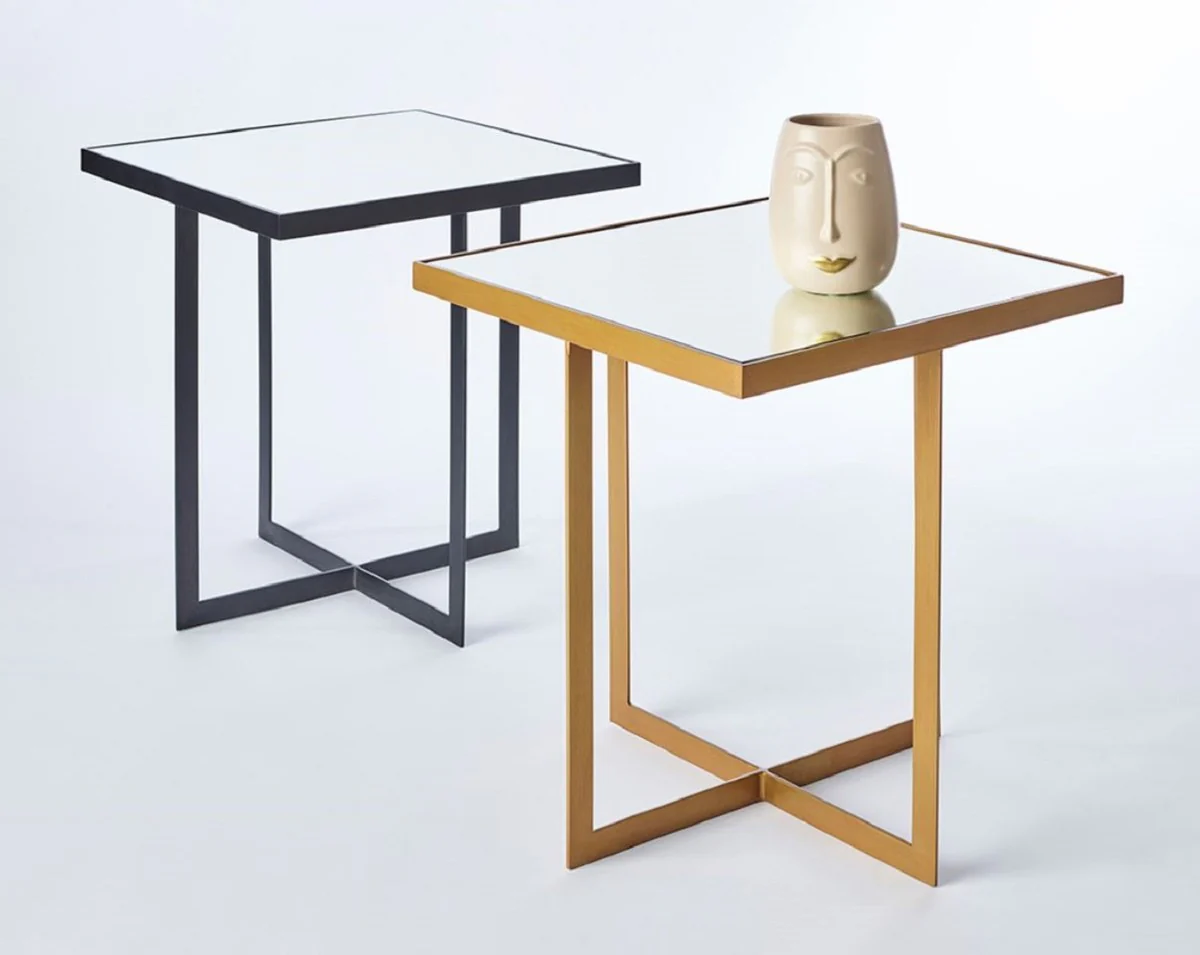 Luxury side table black 51 x 51 x H. 55 cm - metal table with mirror glass table top - luxury furniture