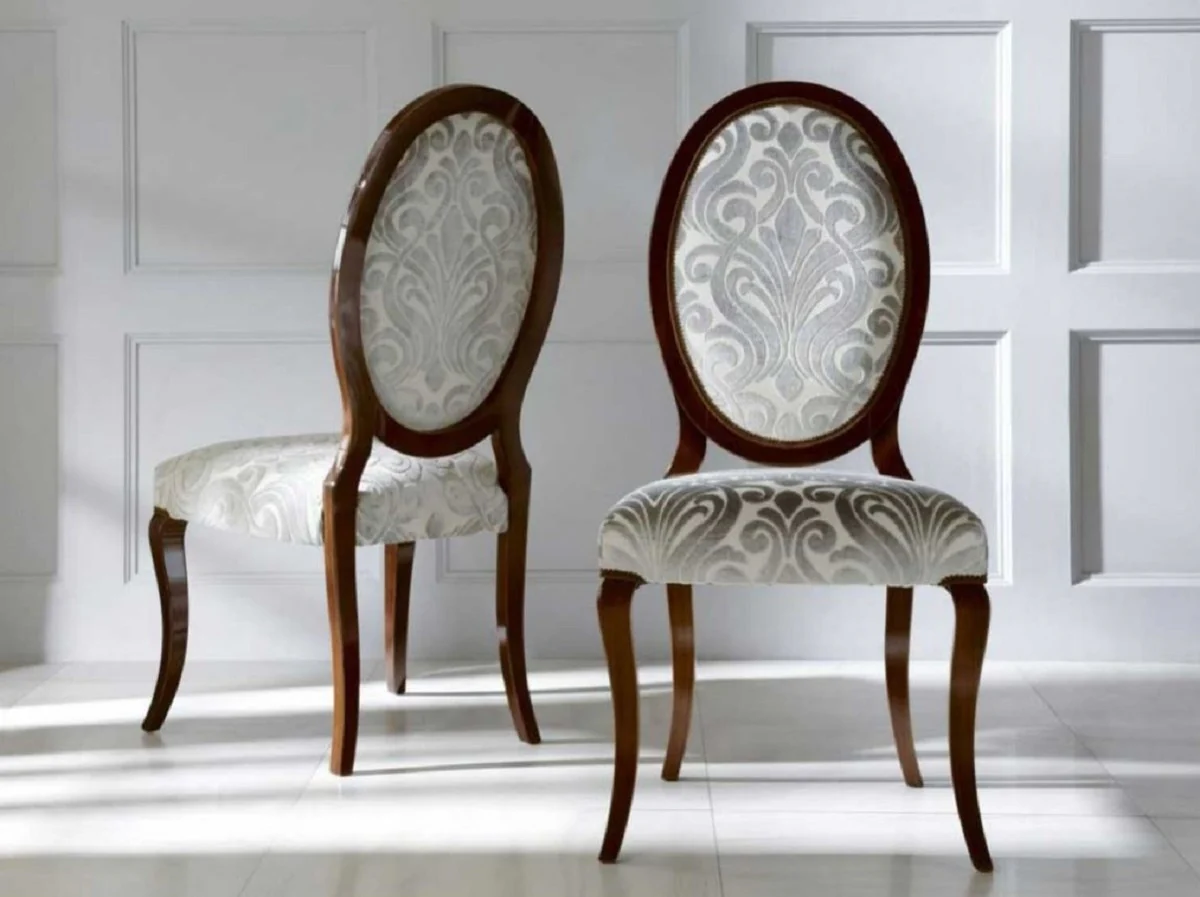 Luxury Art Nouveau dining chair set of 6 silver / dark brown 51 x 48 x H. 106 cm - Elegant kitchen chairs with pattern - Baroque & Art Nouveau dining room furniture - Luxury quality
