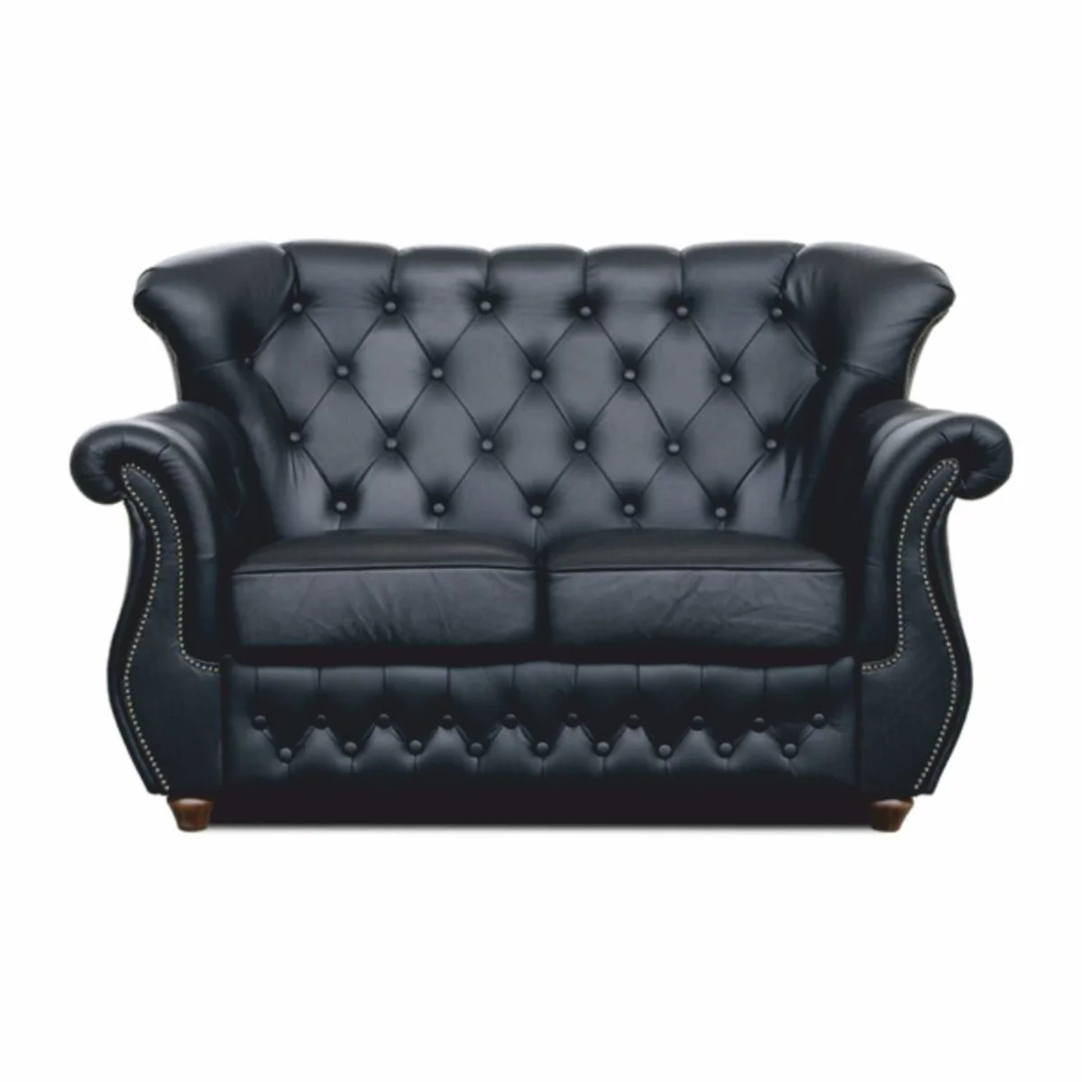 Luxury Chesterfield Leather Sofa Black / Dark Brown 150 cm - Real Leather Furniture