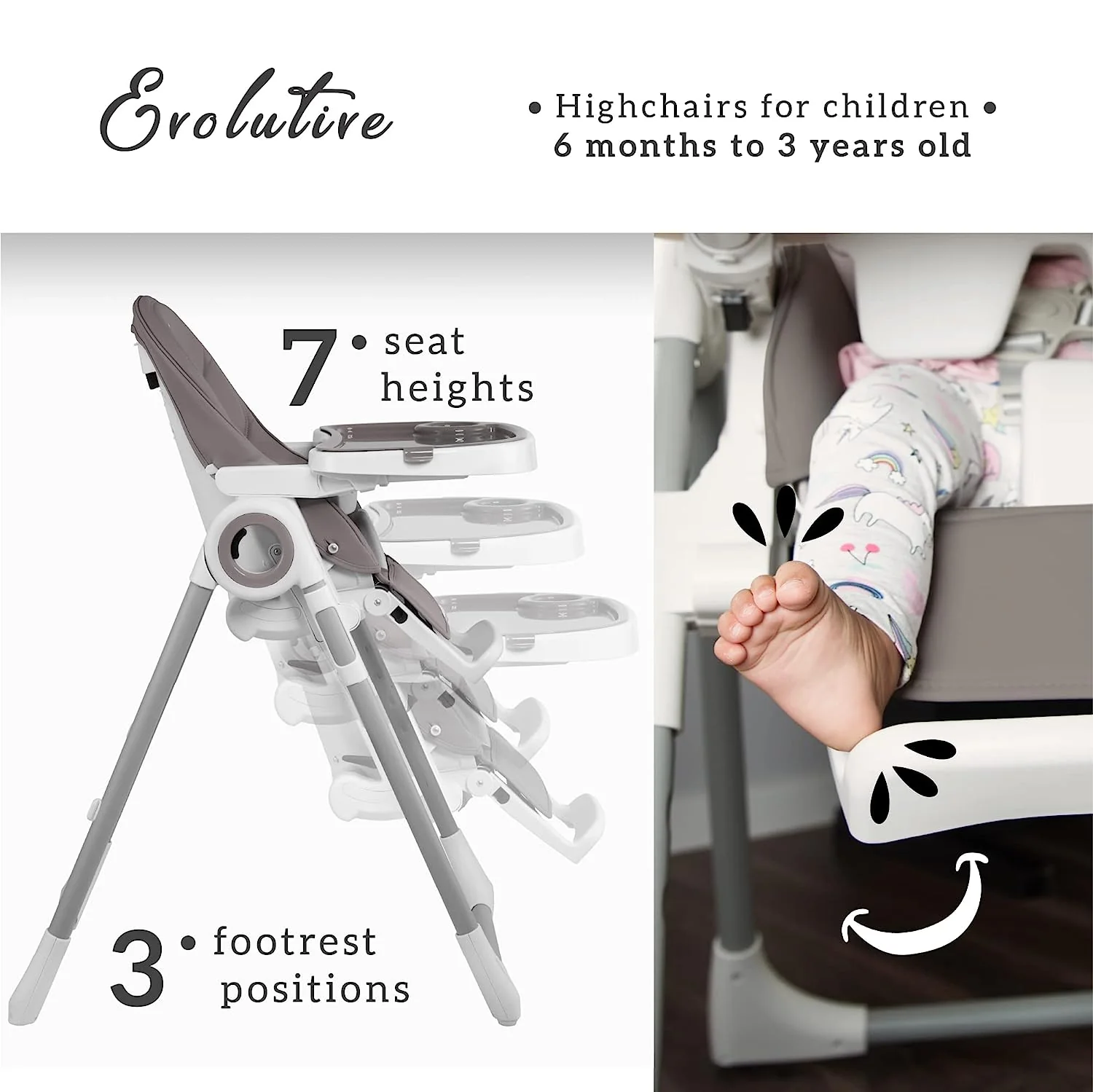 Hochstühle für Babys und Kleinkinder – Dunkelgrauer Silla para Comer de Bebe – Babyhochstuhl in 7 verschiedenen Höhen verstellbar