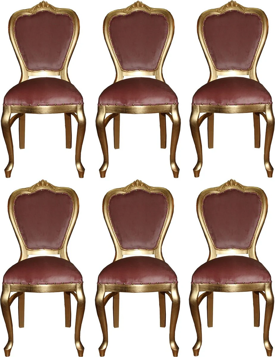 Luxury Baroque dining room set pink / gold 45 x 46 x H. 99 cm - 6 handmade dining chairs - Baroque dining room furniture