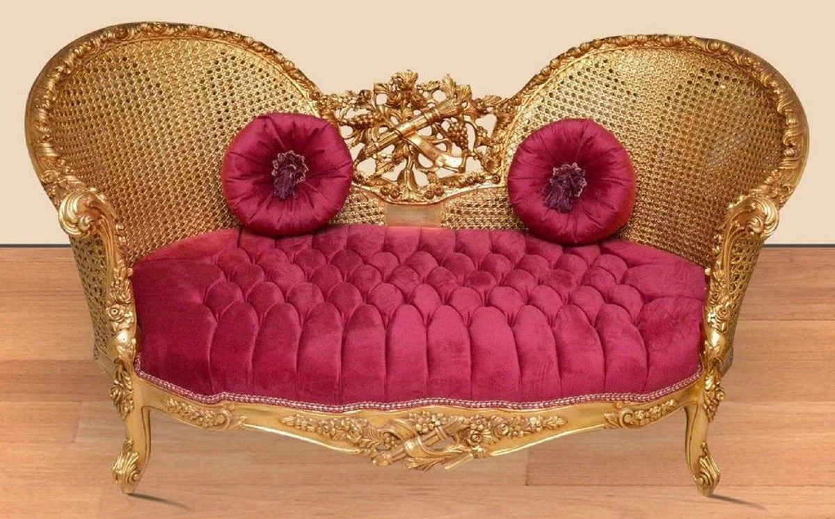 Baroque Sofa Bordeaux Red / Gold - Handmade Living Room Sofa in Baroque Style - Magnificent Baroque Living Room Furniture
