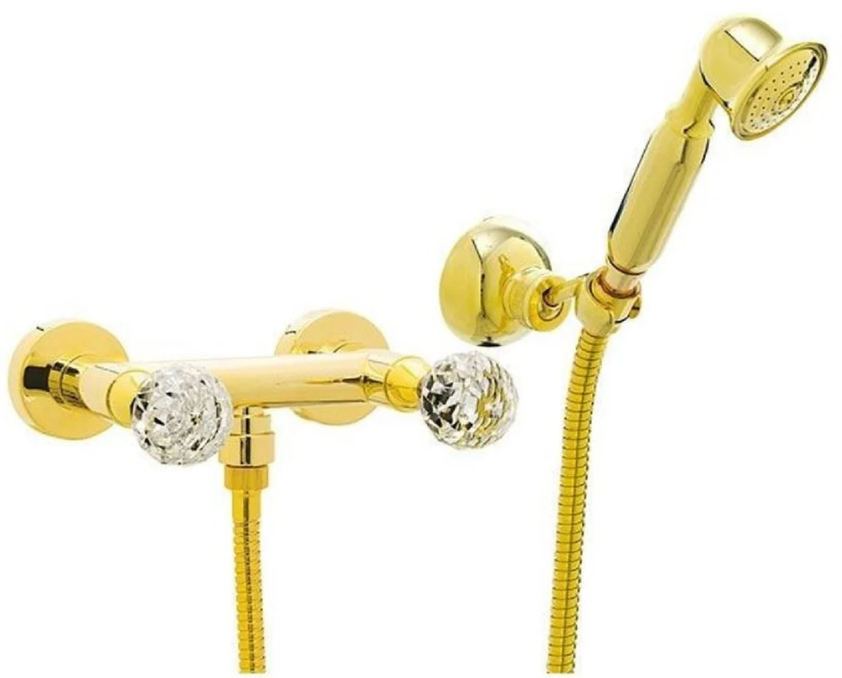 Luxury shower fittings set gold - exposed shower set with Swarovski crystal glass - luxury bathroom accessories - Made in Italy