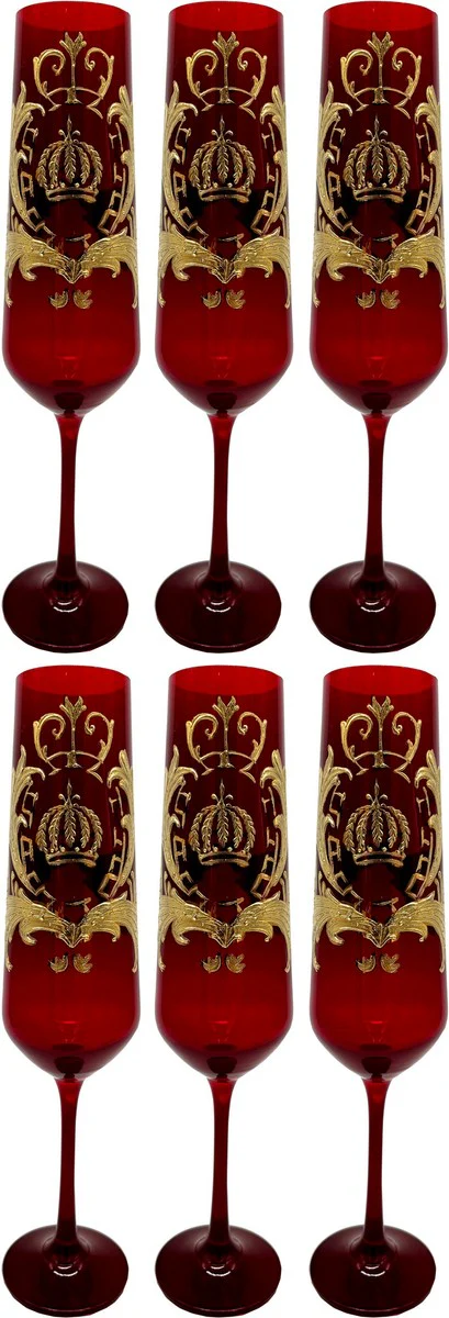 Pompöös by Luxus Champagne glass set Bordeaux red / gold Ø 6 x H. 25 cm - Champagne glasses with 24 carat gold plating - Pompöös glasses designed by Harald Glööckler