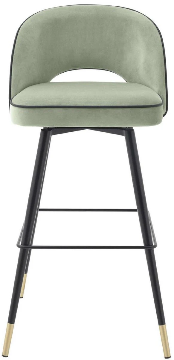Luxury bar chair set pistachio green / black / brass 51 x 52 x H. 103 cm - Bar chairs with swivel seat and elegant velvet fabric - Luxury bar furniture