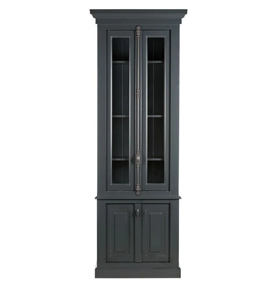 Country house style display cabinet gray 48 x 88 x 245 cm - display cabinet with 4 doors - solid wood cabinet - country house style furniture