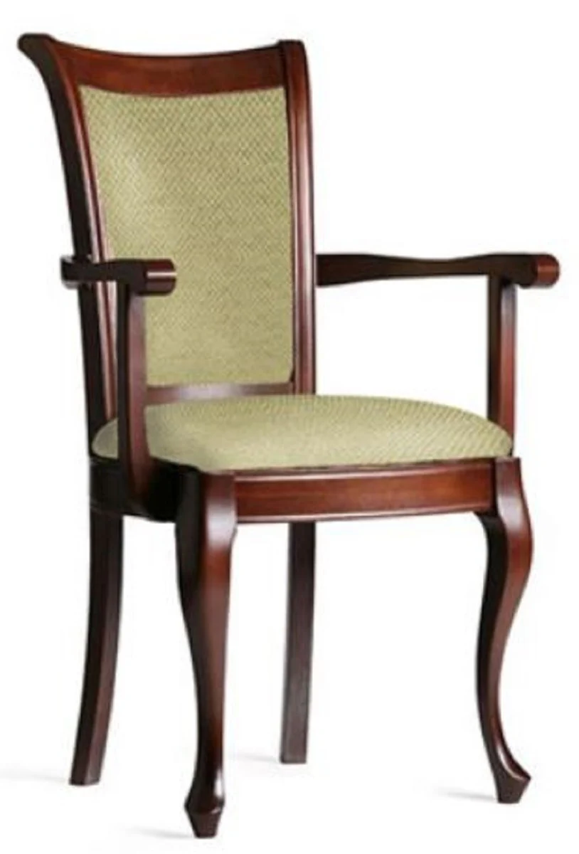 Luxury baroque dining room chair with armrests green / dark brown