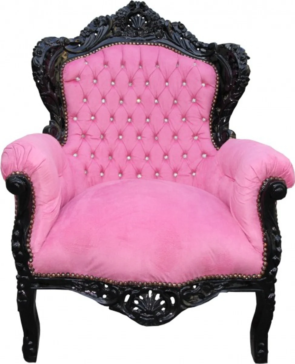 Baroque armchair King pink / black with glittering stones - Limited Edition