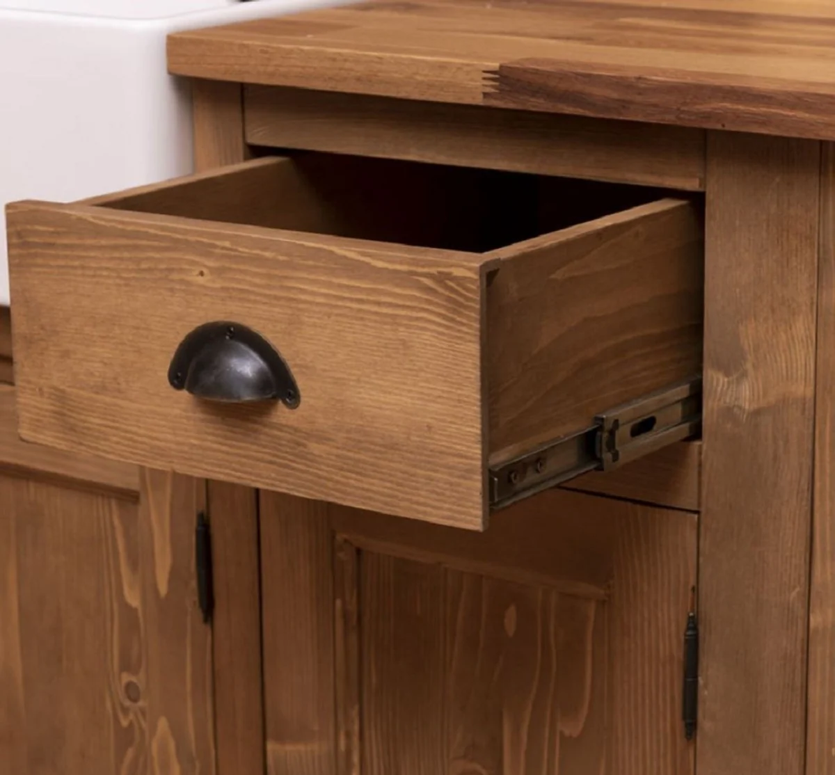 Country house style fitted kitchen brown 343 x 65 x H. 90 cm - solid wood kitchen unit - dining room furniture in country house style - country house style solid wood fitted kitchens