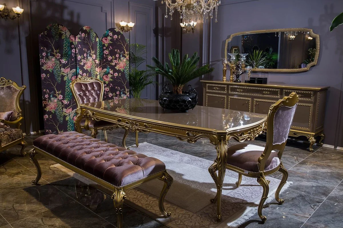 Luxury Baroque Dining Table Gray / Gold - Magnificent Solid Wood Dining Room Table - Baroque Dining Room Furniture - Noble & Magnificent