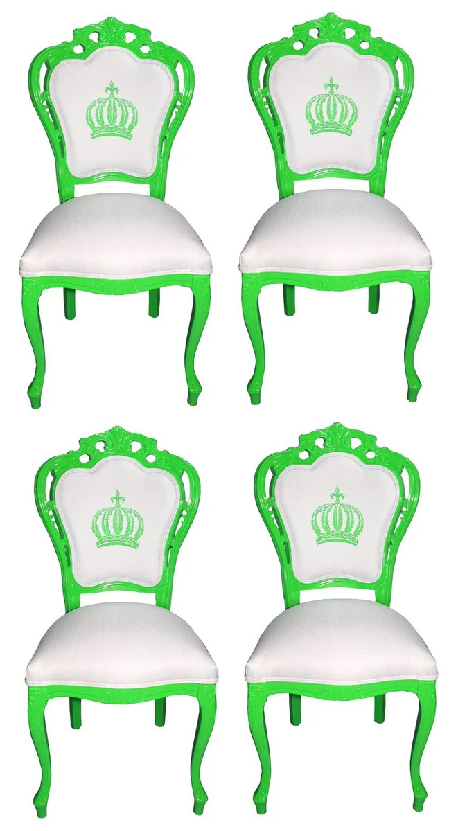 Pompöös by Luxury Baroque Dining Room Chairs White / Green - Pompöös Baroque Chairs designed by Harald Glööckler - 4 Dining Room Chairs - Baroque Dining Room Furniture