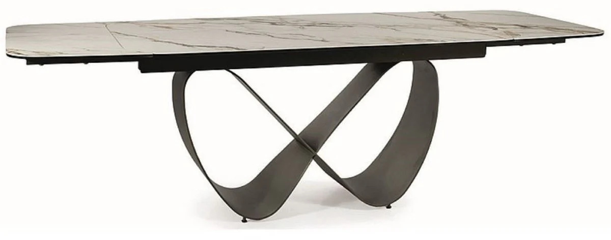 Luxury dining table white / brown / matt black 160-240 x 95 x H. 76 cm - Extendable kitchen table with tempered glass ceramic table top - Dining room furniture - Luxury furniture